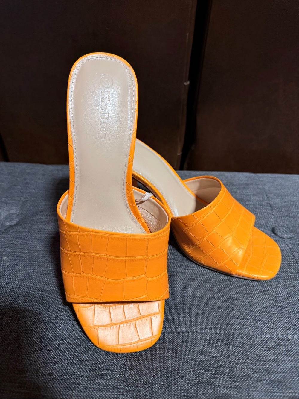 The Drop Pattie Orange Croc Block Heel Mule Sandals Size 7 - Picture 7 of 9